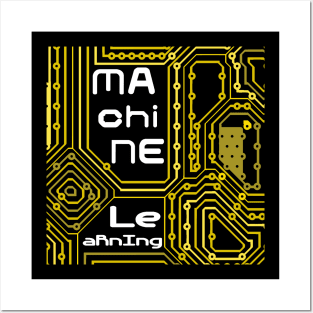 Machine Learning Circuit Board | Yellow White Posters and Art